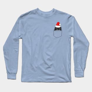 Black Pug In Pocket Santa Hat Long Sleeve T-Shirt